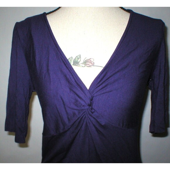New Three Dots Dark Purple L Womens Dress Viscose Short Sleeve V Neck USA - Picture 6 of 9